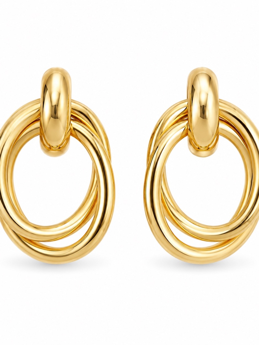 Mango Gold Triple Hoop Drop Earrings
